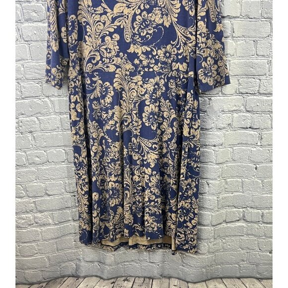 Peruvian Connection Blue Baroque Floral Dress XL Midi Pockets Viscose Jersey - Picture 3 of 8